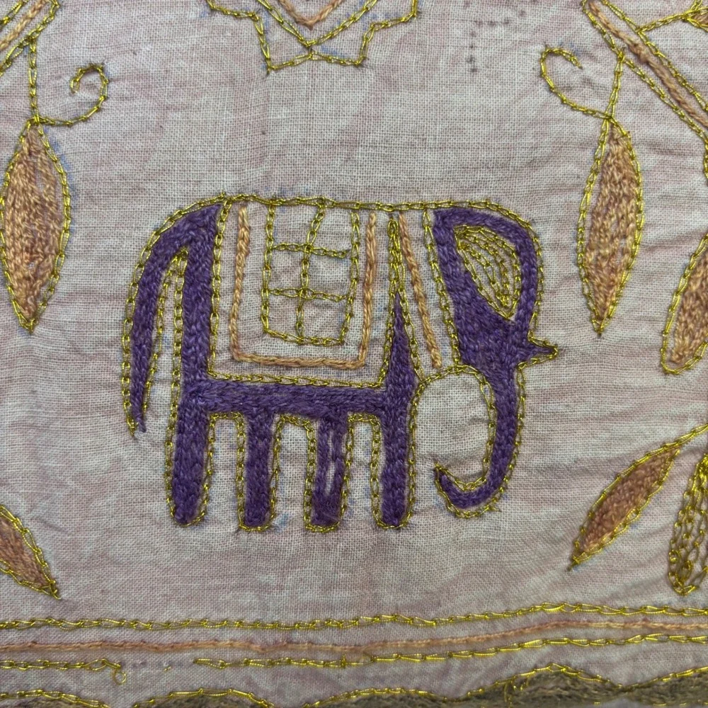 Indian‎ Embroidered Elephant Cotton Pillow Cover Boho Gold Purple 15x15